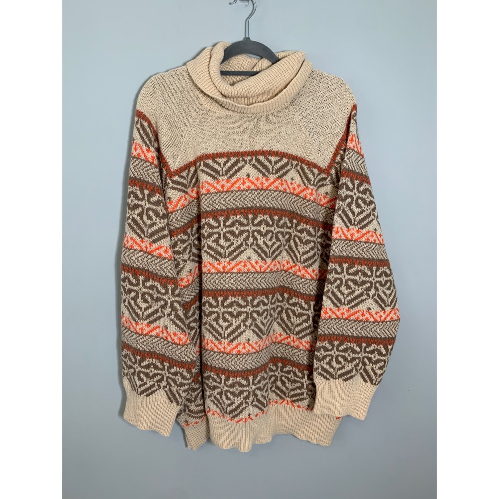 NEW Suzanne Betro Fair Isle Turtleneck Pullover Sweater‎ 3X/4X Beige Orange Knit
